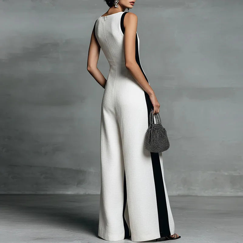 Annemarie | Women's Two Tone Sleeveless V Neck Wide Leg Jumpsuit