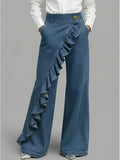 Annick | Women's High Rise Asymmetrical Ruffle Pocket Jeans