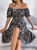 Annika | Women's Short Sleeve Floral Print Strapless Midi Dress
