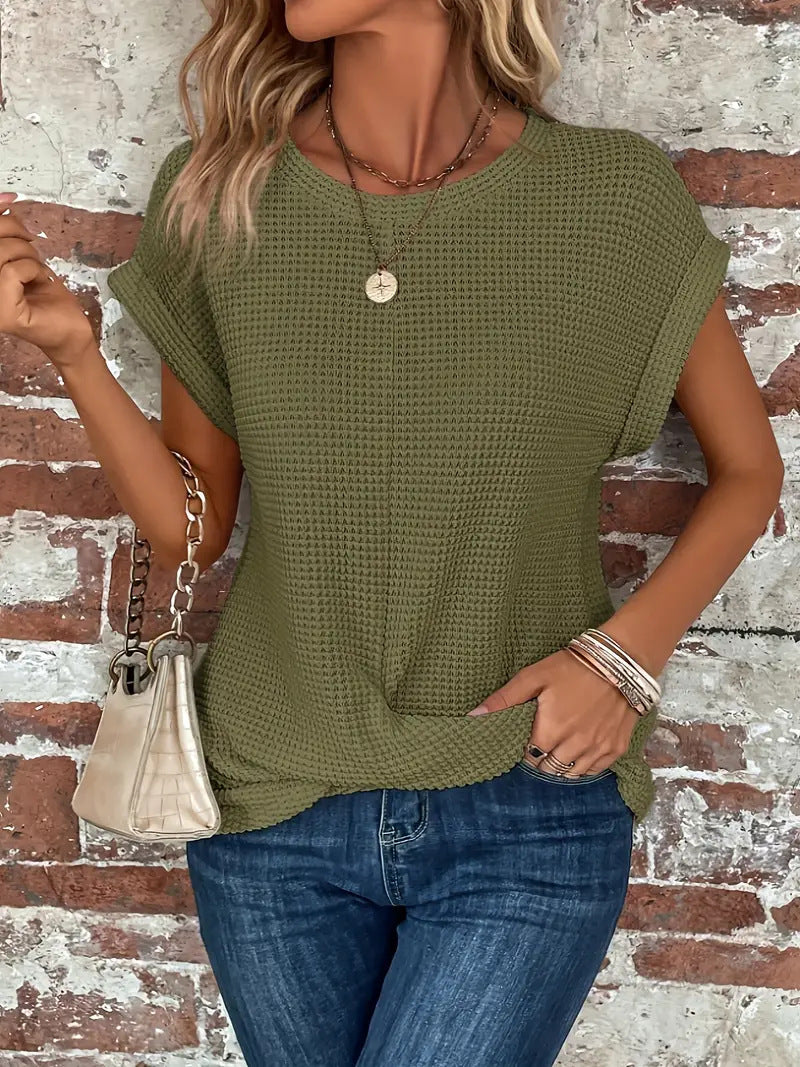 Annisa | Women's Textured Crew Neck Short Sleeve T Shirt