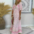 Annmarie | Women's Printed Short Sleeve V Neck Summer Maxi Dress