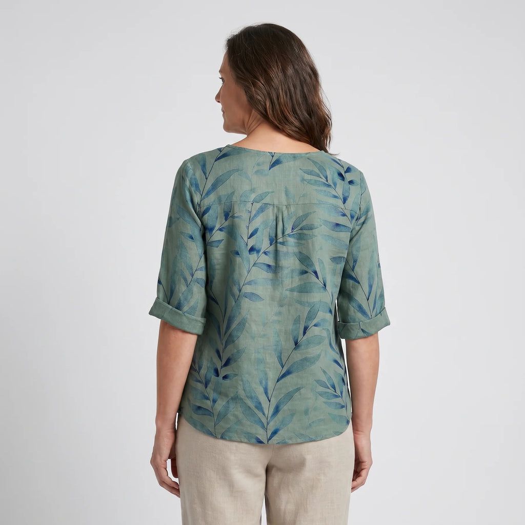 Anora | Women's Asymmetric Button Printed Crew Neck Blouse