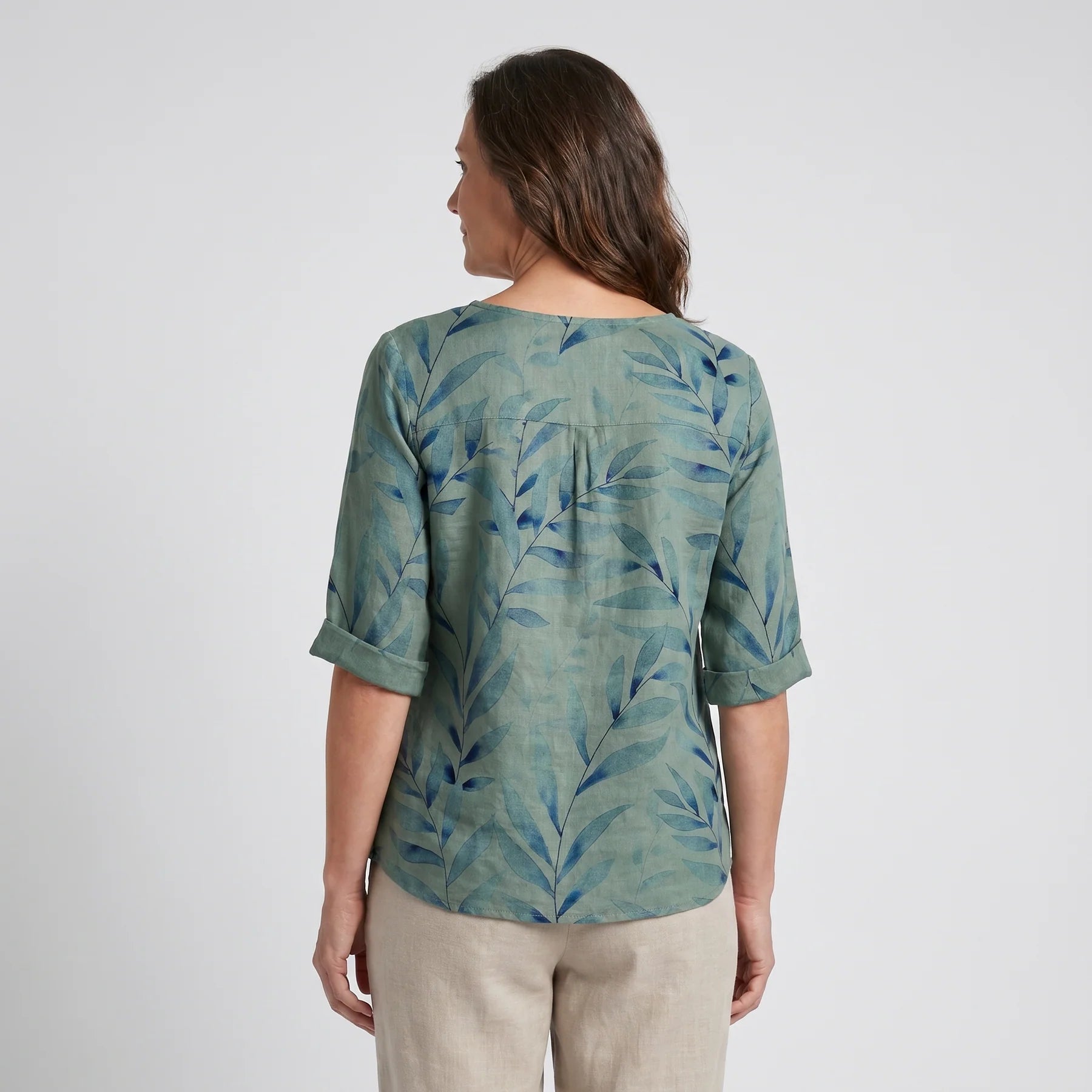 Anora | Women's Asymmetric Button Printed Crew Neck Blouse
