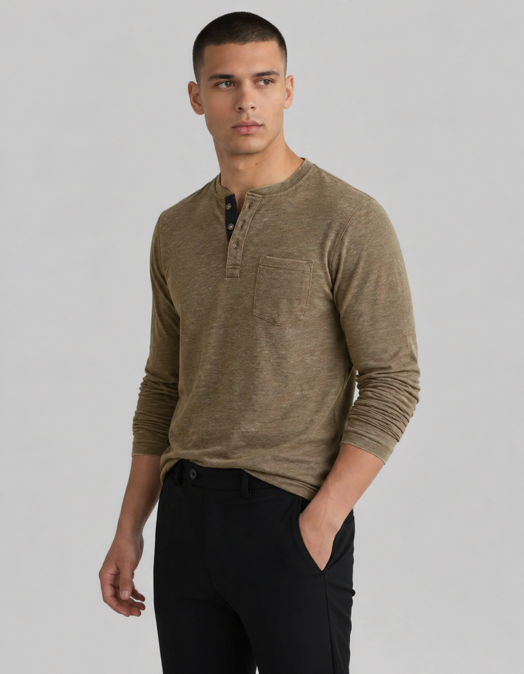 Ansel | Men’s Long Sleeve Crew Neck Henley Shirt