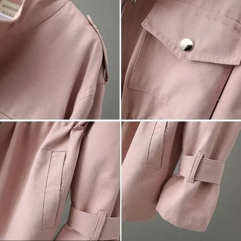 Ansha | Women’s High Collar Button Front Utility Pockets Coat