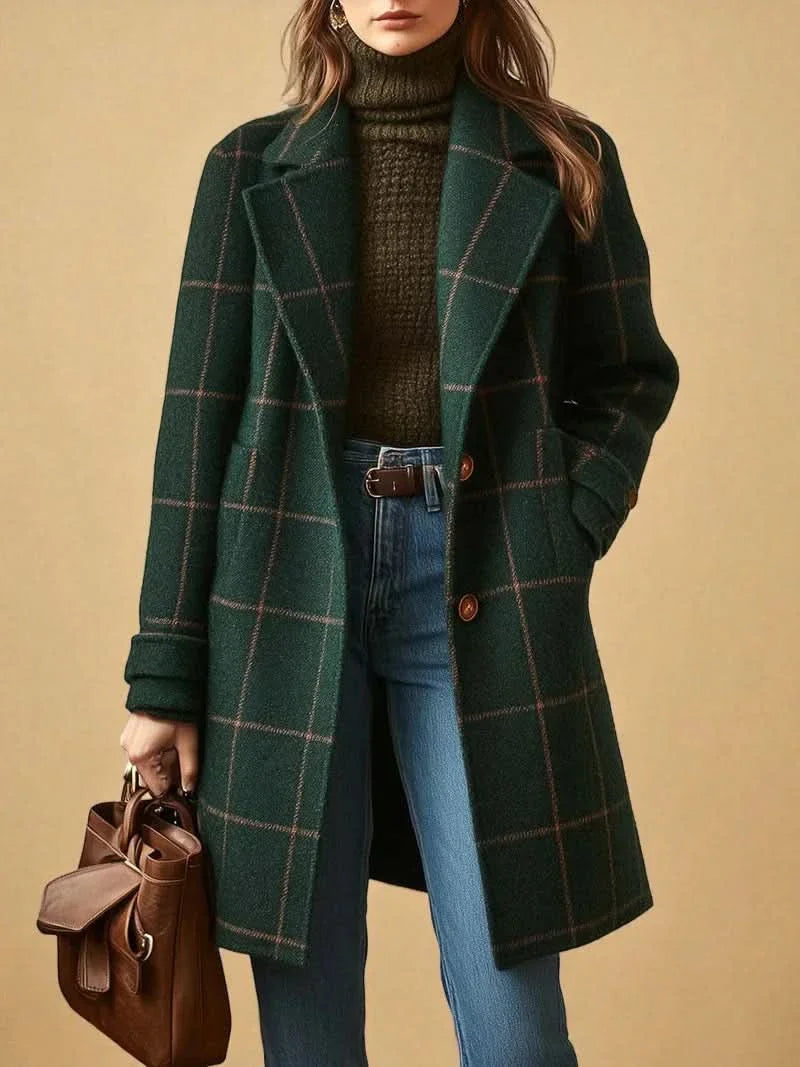 Ansley | Women's Button Front Long Sleeve Checked Coat