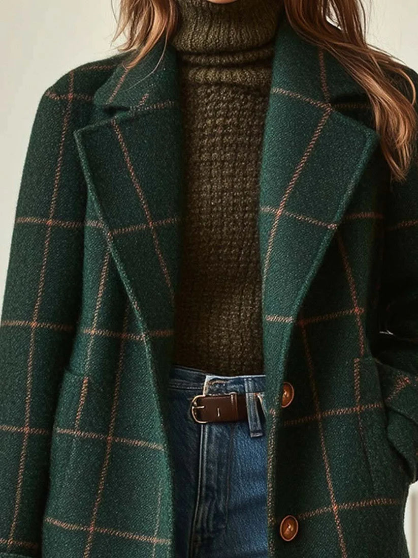 Ansley | Women's Button Front Long Sleeve Checked Coat