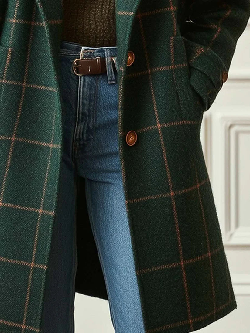 Ansley | Women's Button Front Long Sleeve Checked Coat