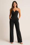 Ansofia | Women's Strapless V Neck Wide Leg Pockets Jumpsuit