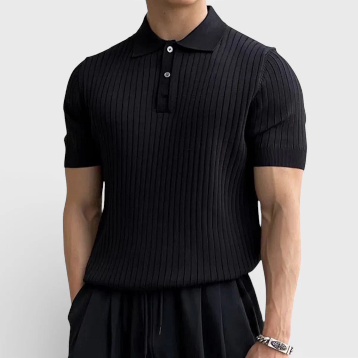 Anthony | Men’s Vertical Stripe Short Sleeve Polo Shirt