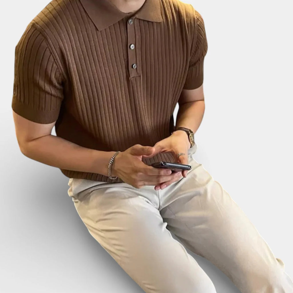 Anthony | Men’s Vertical Stripe Short Sleeve Polo Shirt