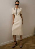 Antoinette | Women's Short Sleeve Polo Collar Bodycon Midi Dress