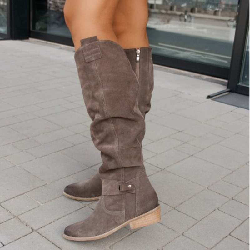 Antonella | Women's Side Zip Almond Toe Knee-Length Boots