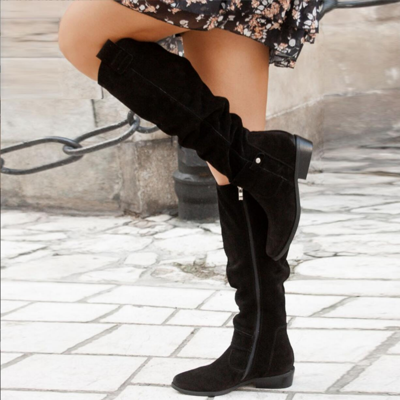 Antonella | Women's Side Zip Almond Toe Knee-Length Boots