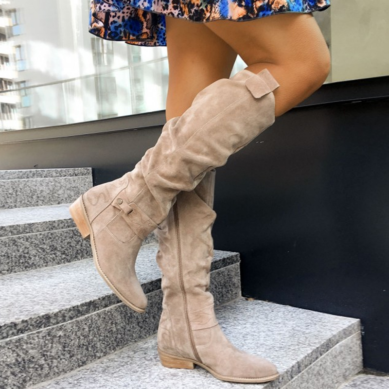 Antonella | Women's Side Zip Almond Toe Knee-Length Boots