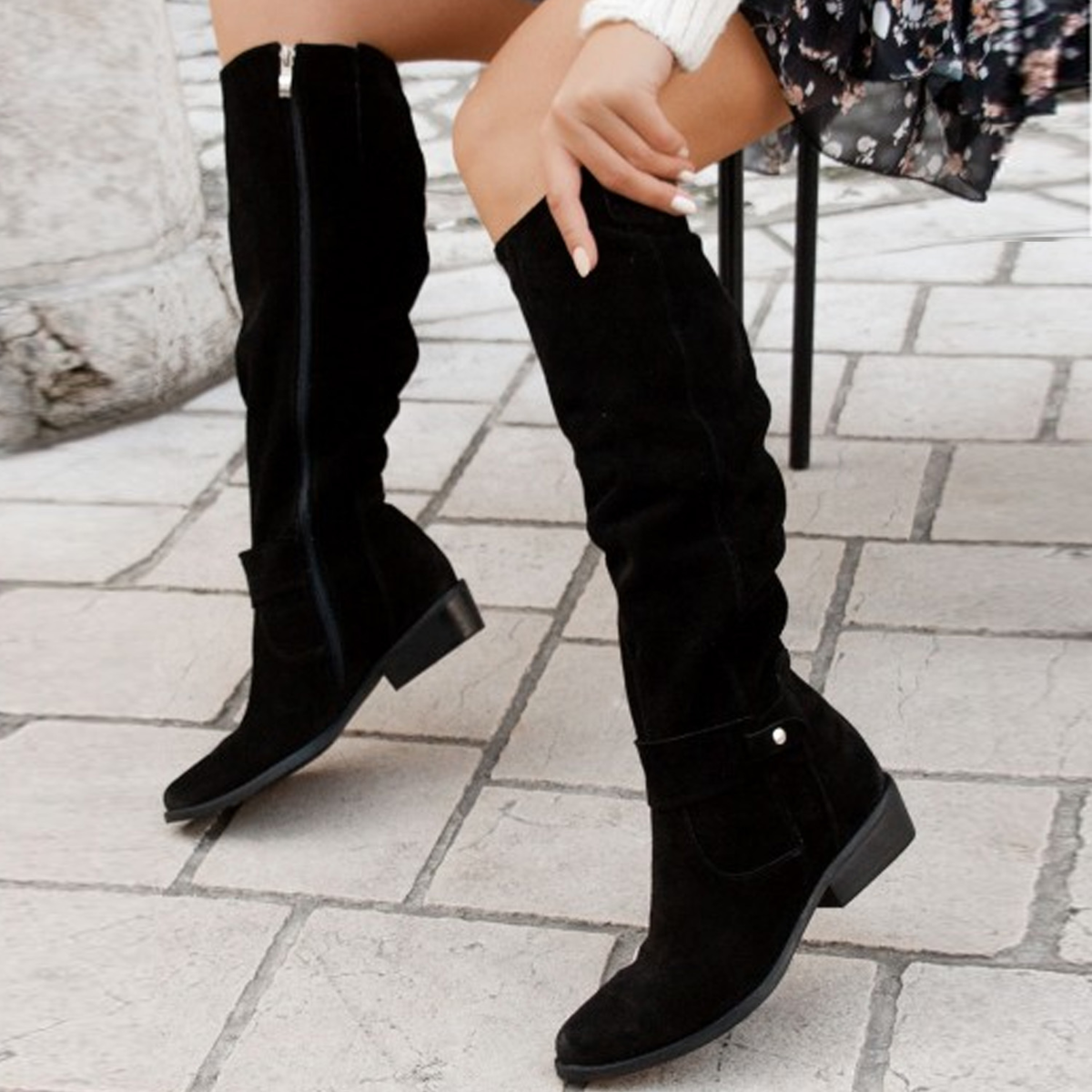 Antonella | Women's Side Zip Almond Toe Knee-Length Boots