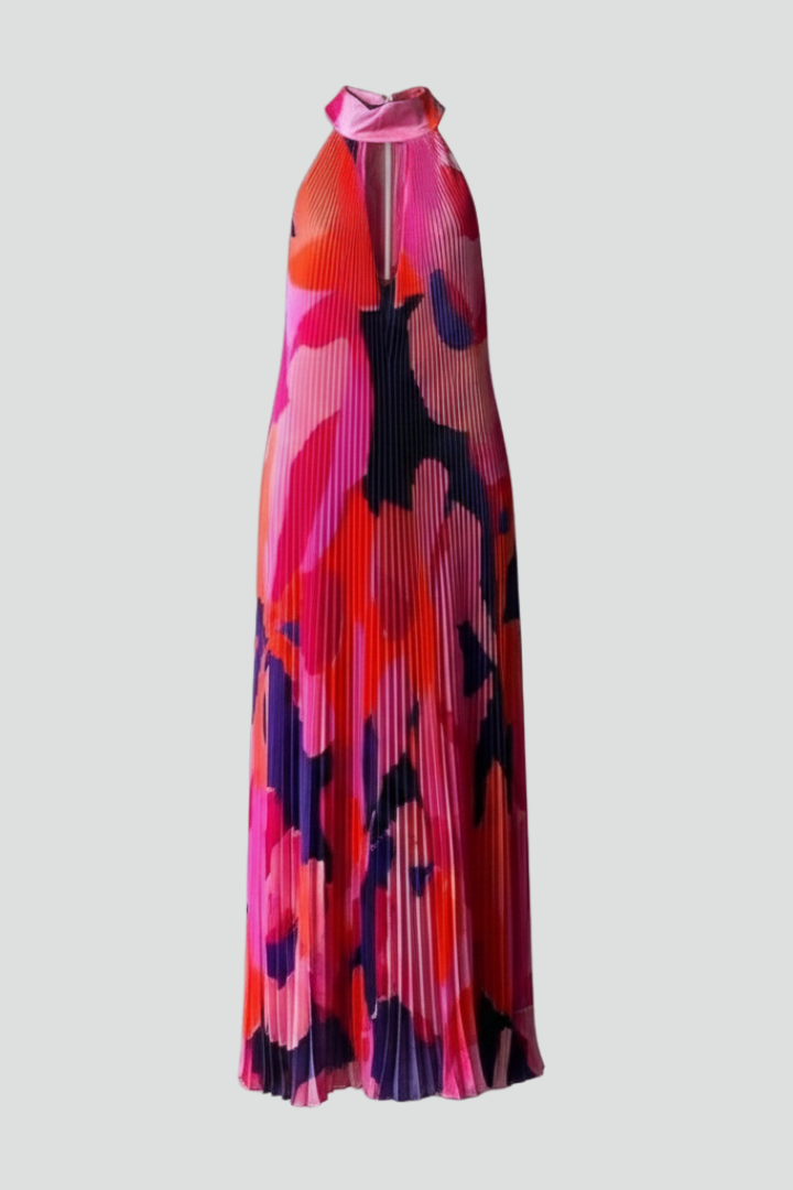 Antonette | Women’s Sleeveless Printed Halter Neck Wedding Guest Dress