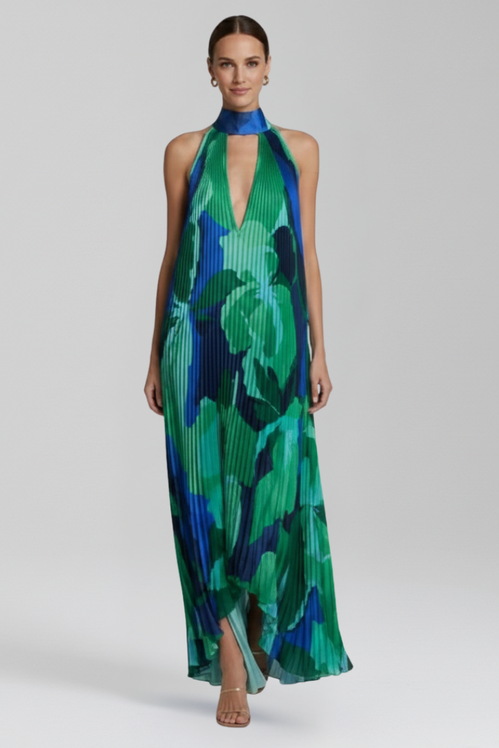 Antonette | Women’s Sleeveless Printed Halter Neck Wedding Guest Dress