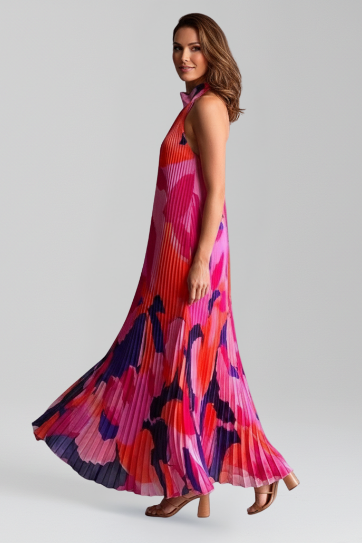 Antonette | Women’s Sleeveless Printed Halter Neck Wedding Guest Dress