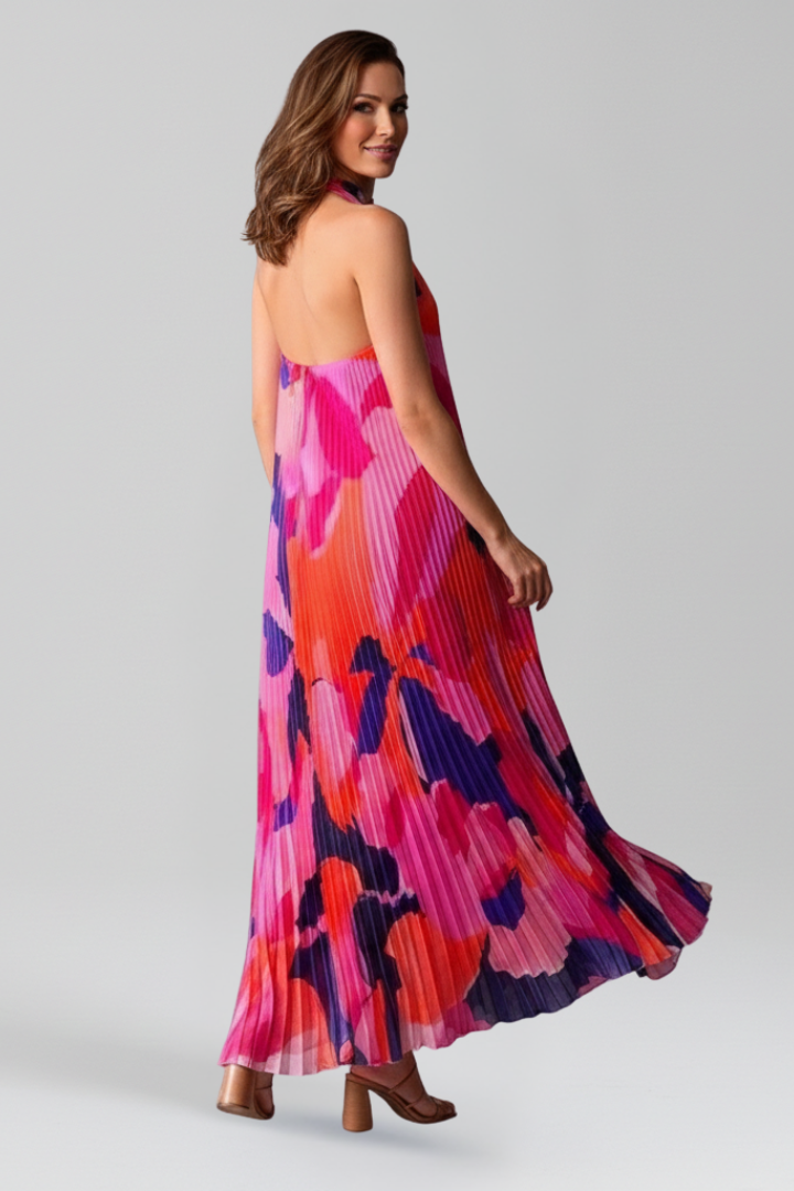 Antonette | Women’s Sleeveless Printed Halter Neck Wedding Guest Dress