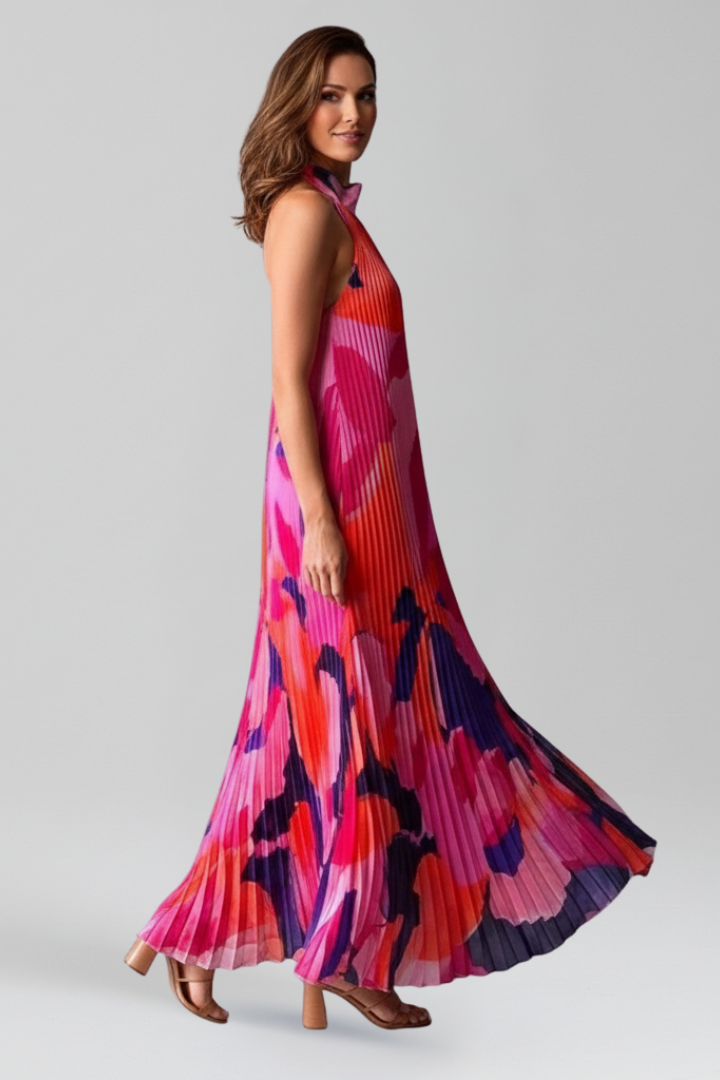 Antonette | Women’s Sleeveless Printed Halter Neck Wedding Guest Dress