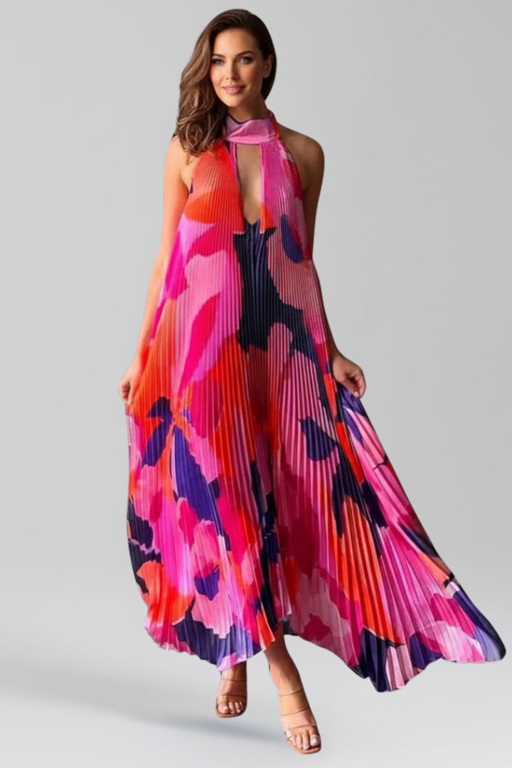 Antonette | Women’s Sleeveless Printed Halter Neck Wedding Guest Dress