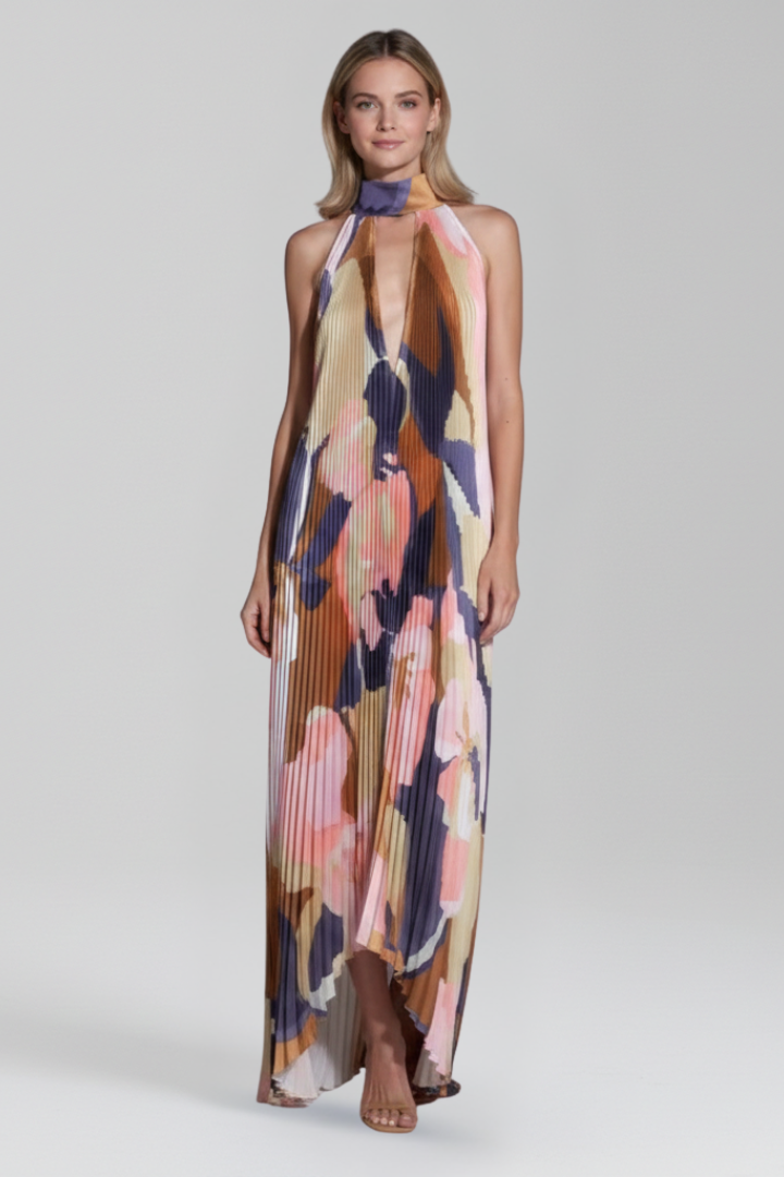 Antonette | Women’s Sleeveless Printed Halter Neck Wedding Guest Dress