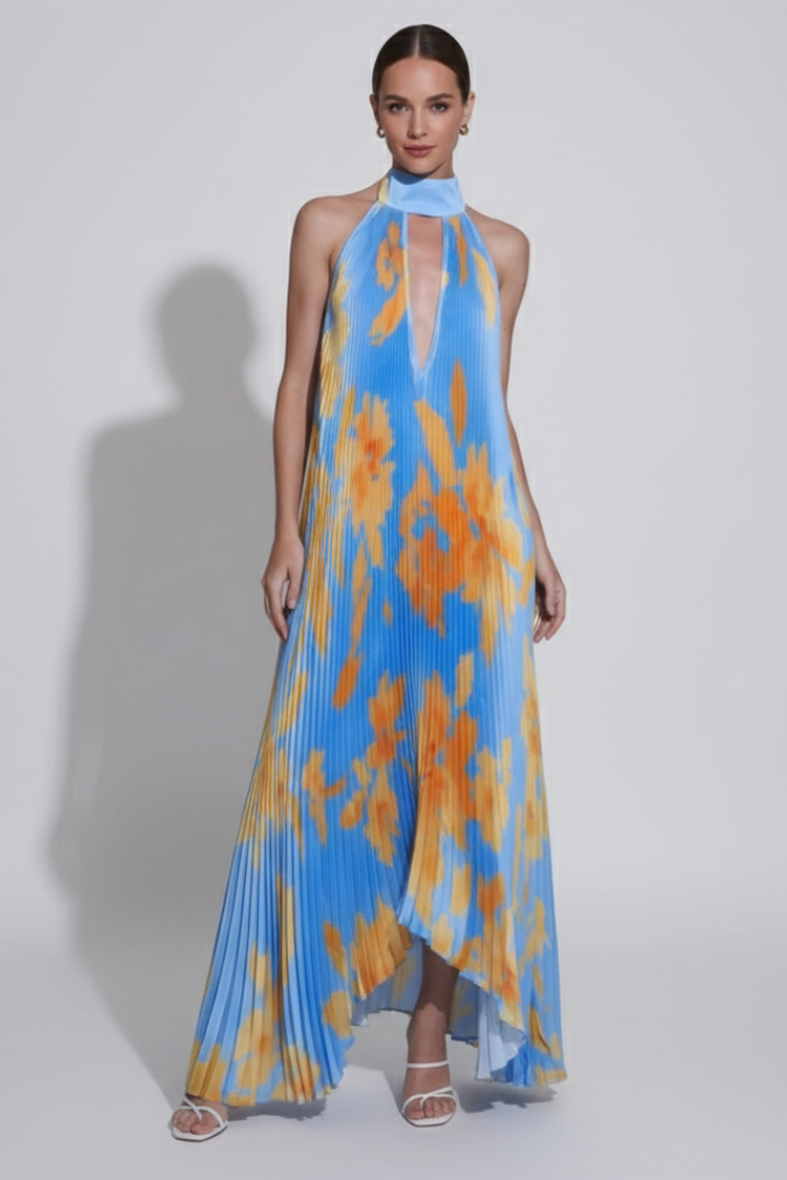 Antonette | Women’s Sleeveless Printed Halter Neck Wedding Guest Dress