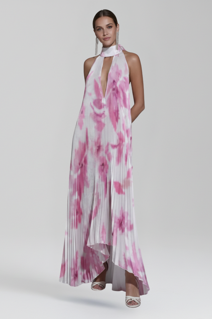 Antonette | Women’s Sleeveless Printed Halter Neck Wedding Guest Dress