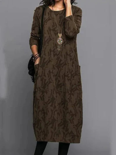 Anwen | Women's Long Sleeve Botanical Midi Dress