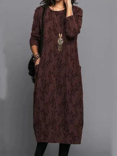 Anwen | Women's Long Sleeve Botanical Midi Dress