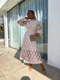 Arabella | Women’s Mock Neck Long Puff Sleeve Midi Dress