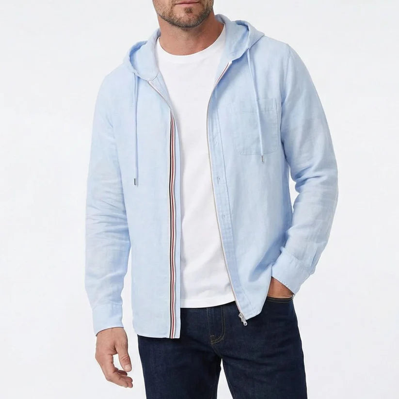 Arcangel | Men’s Drawstring Front Zip Long Sleeve Hooded Shirt