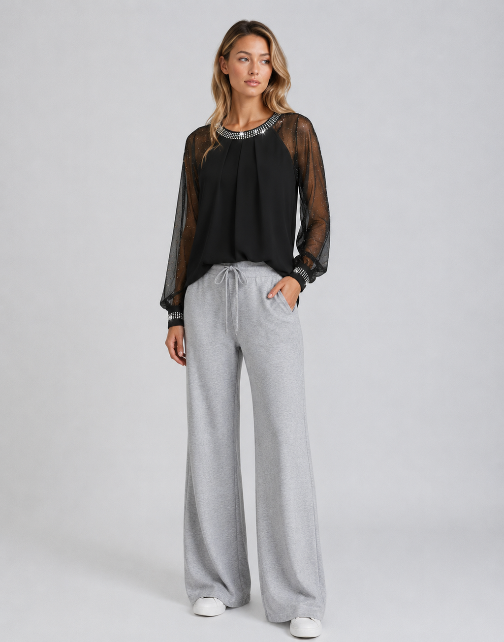 Arianrhod | Women's Sheer Sleeve Round Neck Blouse