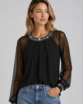 Arianrhod | Women's Sheer Sleeve Round Neck Blouse