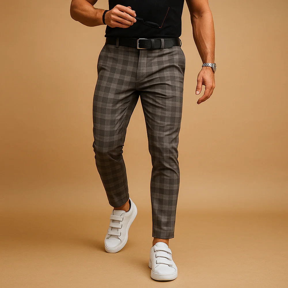 Arkady | Men's Fitted Ankle-Length Check Pattern Dress Trousers