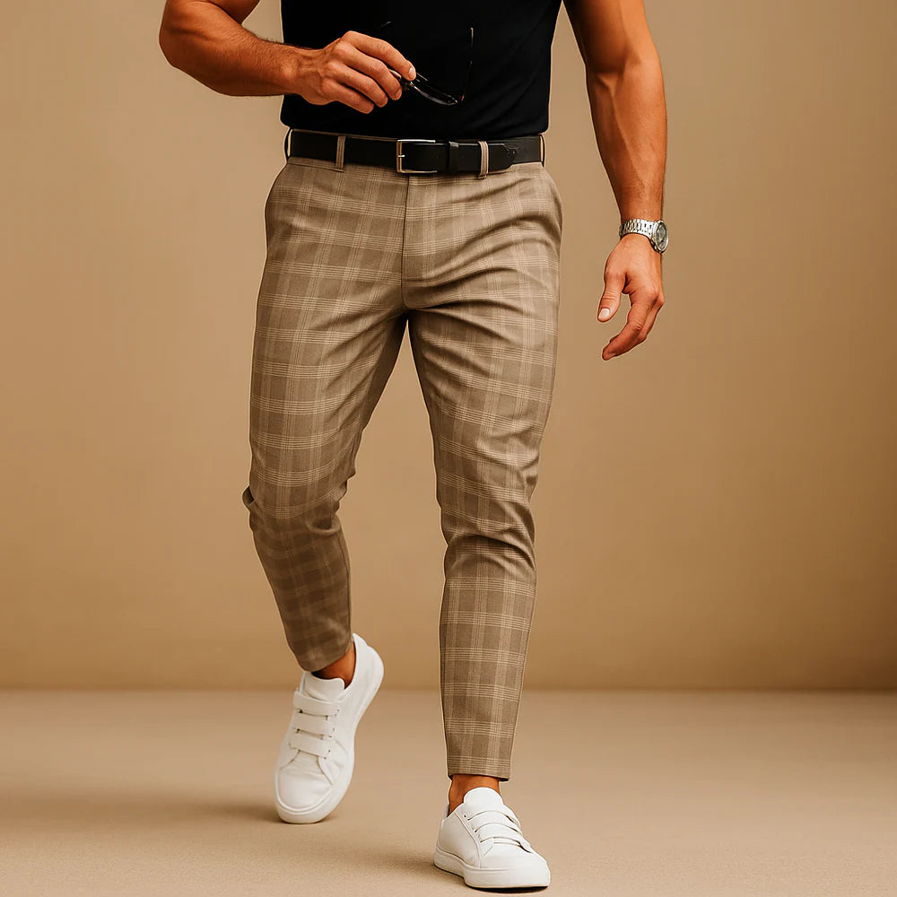 Arkady | Men's Fitted Ankle-Length Check Pattern Dress Trousers
