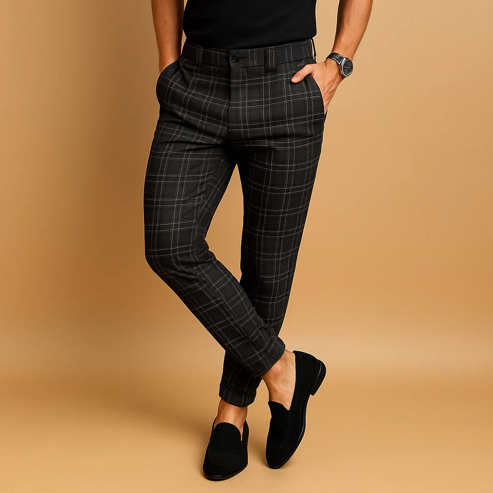 Arkady | Men's Fitted Ankle-Length Check Pattern Dress Trousers