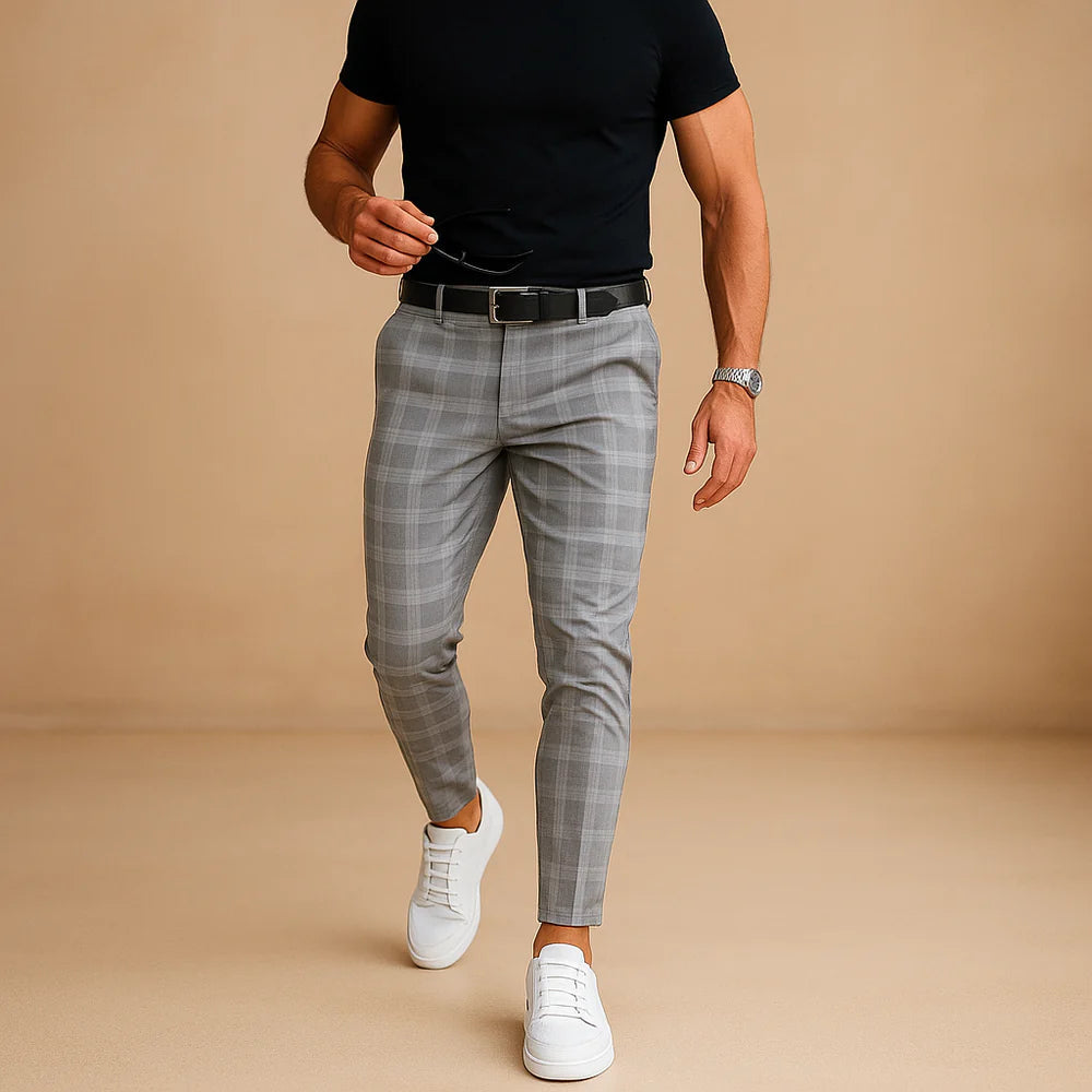 Arkady | Men's Fitted Ankle-Length Check Pattern Dress Trousers