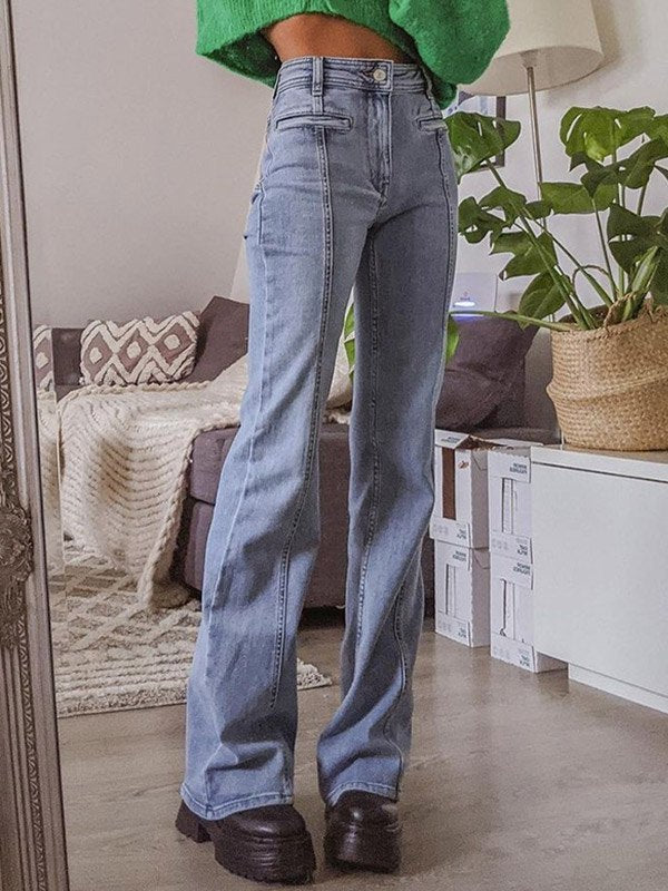 Arlene | Women's Star Patch High Waisted Flare Leg Blue Jeans