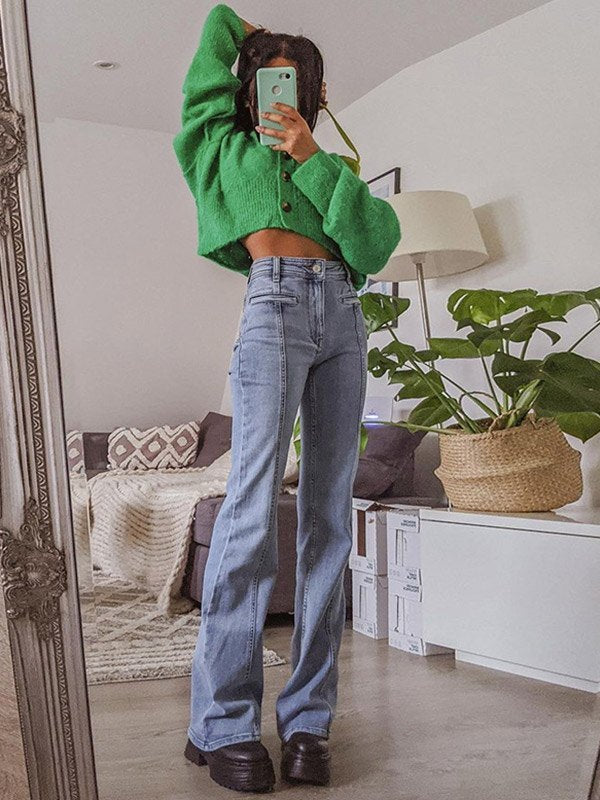 Arlene | Women's Star Patch High Waisted Flare Leg Blue Jeans