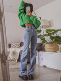 Arlene | Women's Star Patch High Waisted Flare Leg Blue Jeans