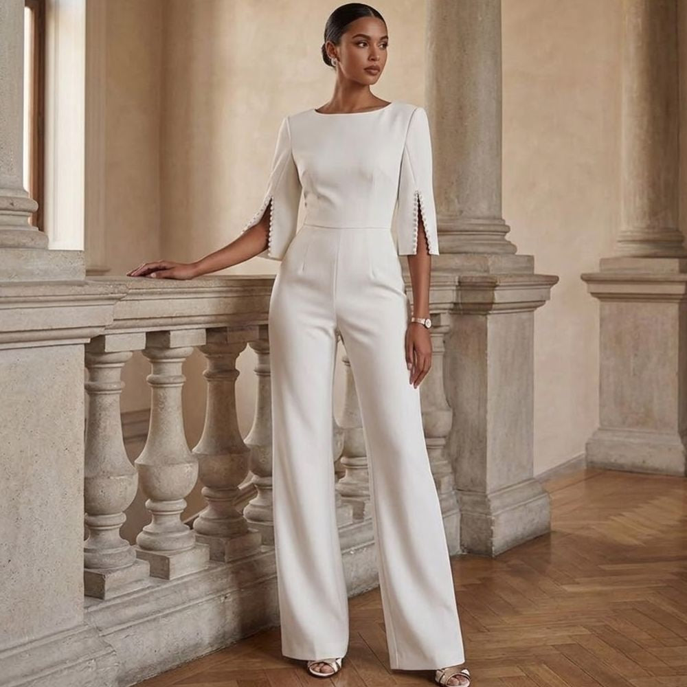 Arline | Women’s Boat Neck Wide Leg Wedding Guest Jumpsuit