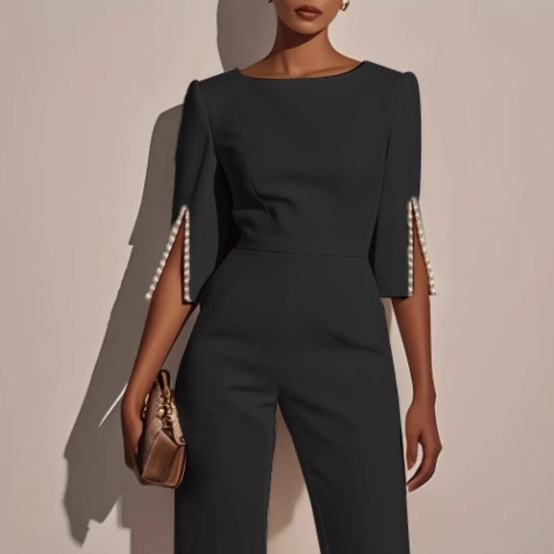 Arline | Women’s Boat Neck Wide Leg Wedding Guest Jumpsuit