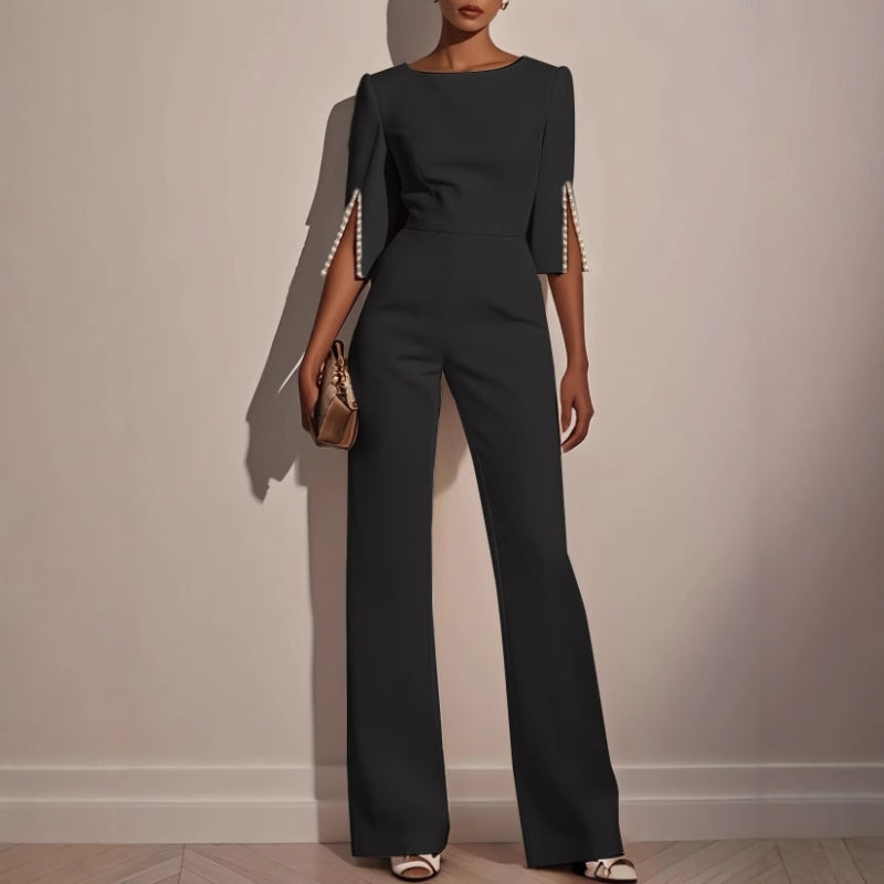 Arline | Women’s Boat Neck Wide Leg Wedding Guest Jumpsuit
