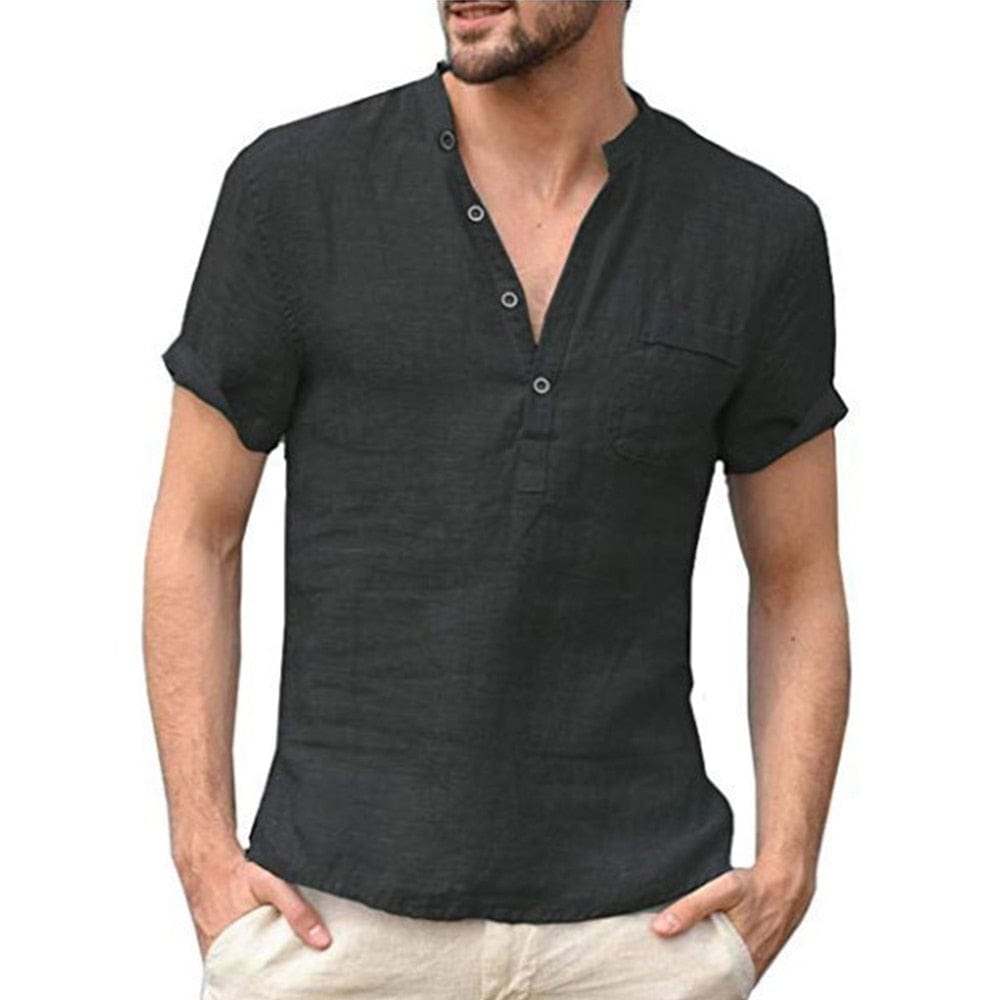 Armand | Men's Buttoned Band Collar Short Sleeve Shirt