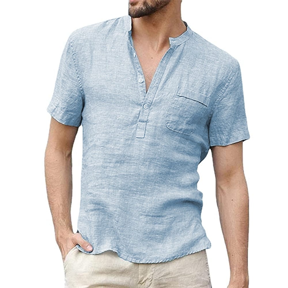 Armand | Men's Buttoned Band Collar Short Sleeve Shirt