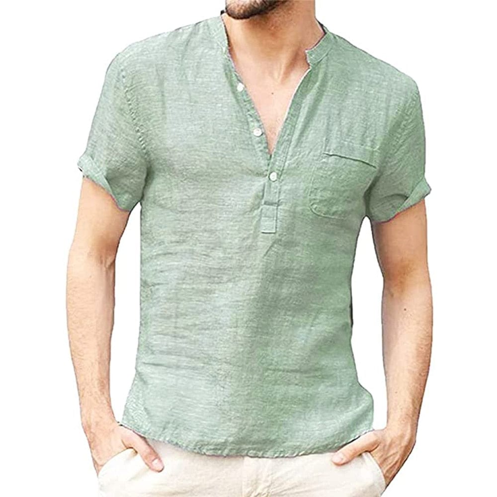 Armand | Men's Buttoned Band Collar Short Sleeve Shirt