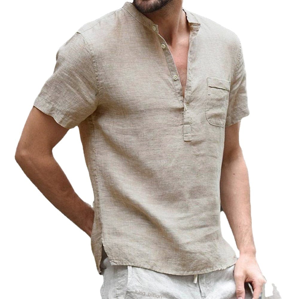 Armand | Men's Buttoned Band Collar Short Sleeve Shirt