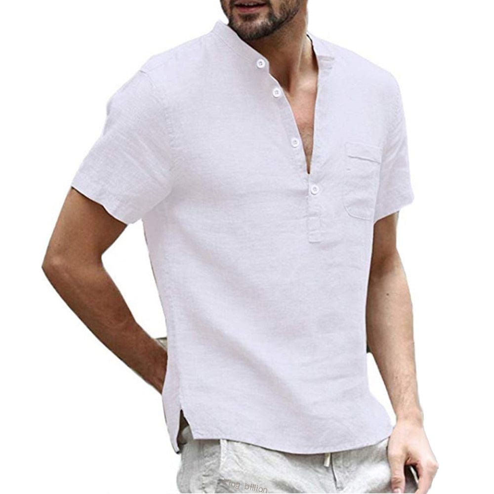 Armand | Men's Buttoned Band Collar Short Sleeve Shirt